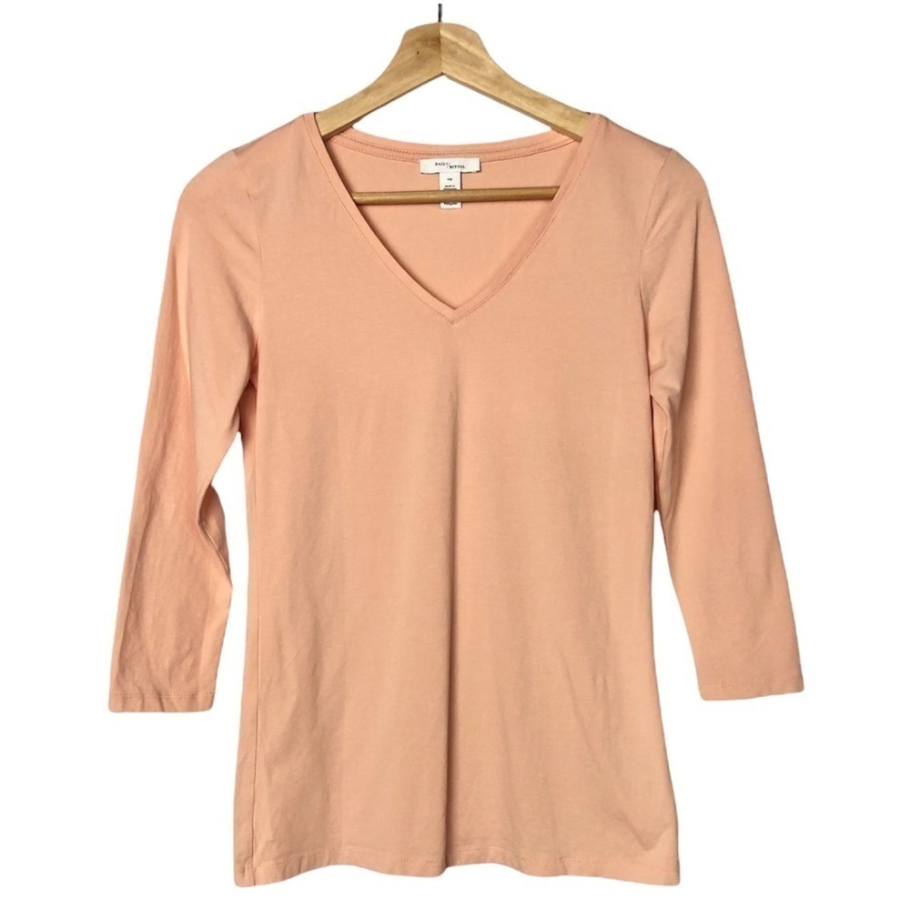 Daily Ritual Peach‎ Orange Supima Cotton V-Neck 3/4 Sleeve Long Sleeve S